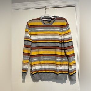 Club Room Men’s Sz:M Yellow Brown Grey Striped Crew Neck Pullover Sweater.